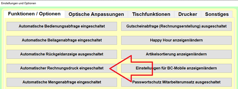 Bistro-Cash Kassensoftware Rechnungsausdruck