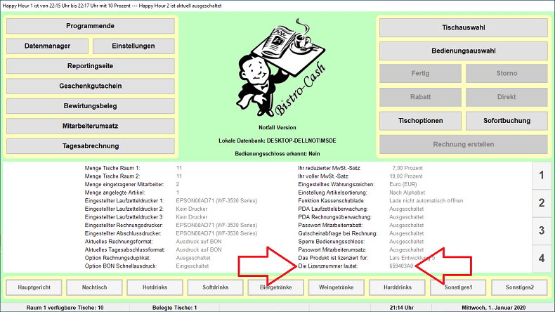 Bistro-Cash Lizenznummer