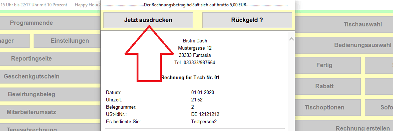 Automatischer Bonausdruck Bistro-Cash