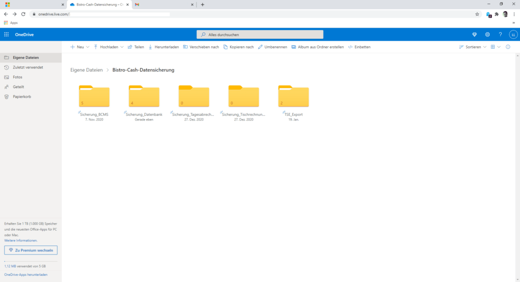 Bistro-Cash Datensicherung OneDrive