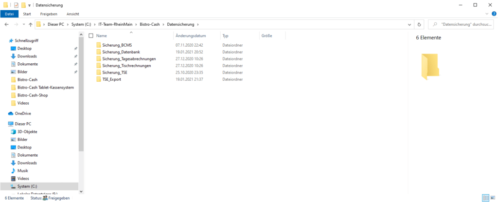 Bistro-Cash Kassensoftware Datensicherung Windows 10