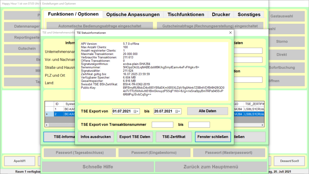 TSE-Informationen in Bistro-Cash