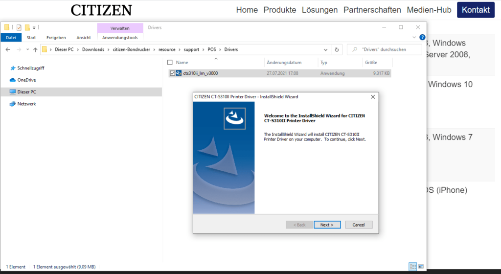 Citizen Bondrucker Treiber installieren