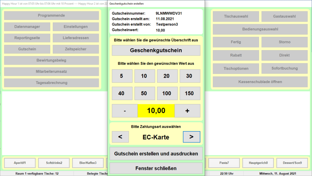 Bistro-Cash-Kassensoftware-Gutscheinerstellung