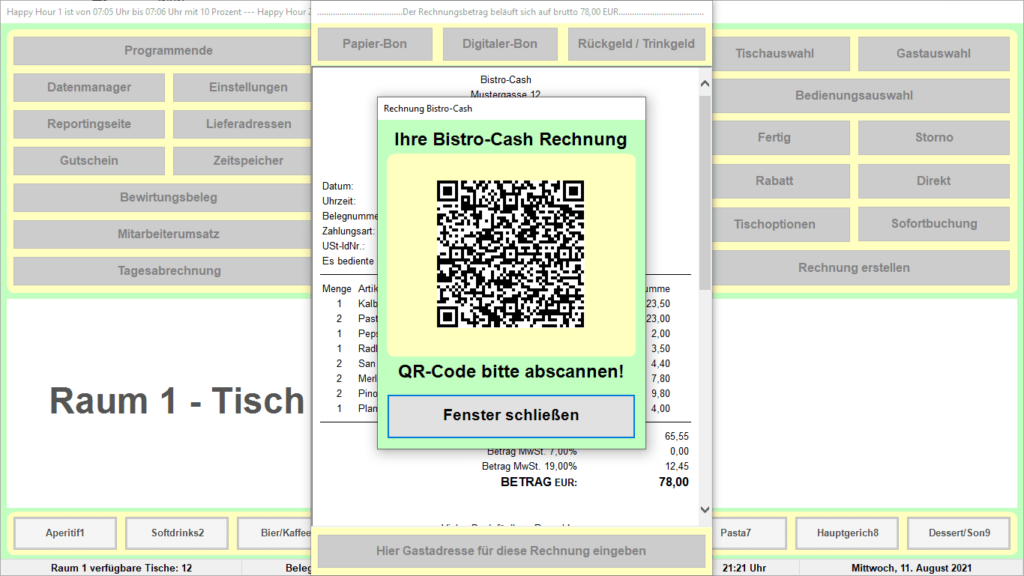 Bistro-Cash-Kassensoftware Online-Beleg