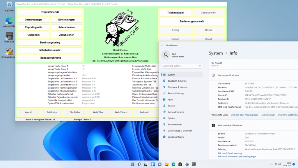 Gastronomie Kassensystem mit Bistro-Cash mit Windows 11