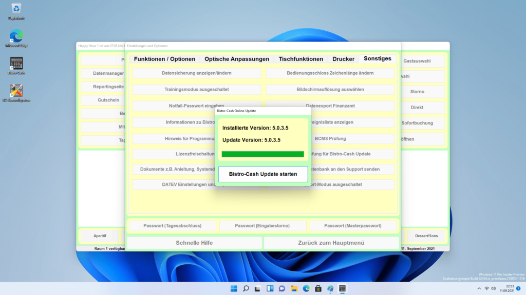 Gastronomie Kassensystem mit Bistro-Cash Windows 11 und Updates
