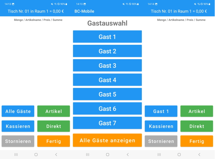 Kassensoftware Erweiterung BC-Mobile Gast-Auswahl