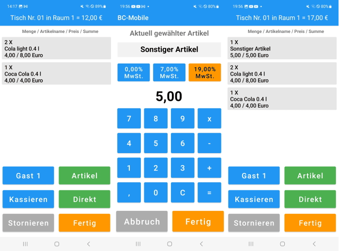 Kassensoftware Erweiterung BC-Mobile Direkte-Buchung