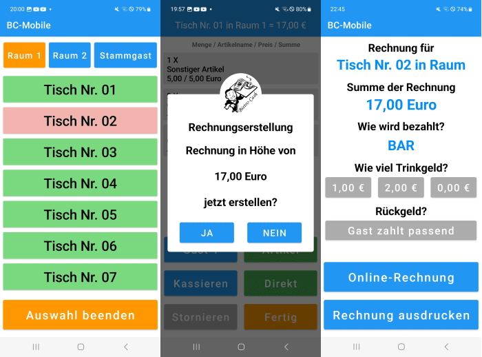 Kassensoftware Erweiterung BC-Mobile Tisch abkassieren