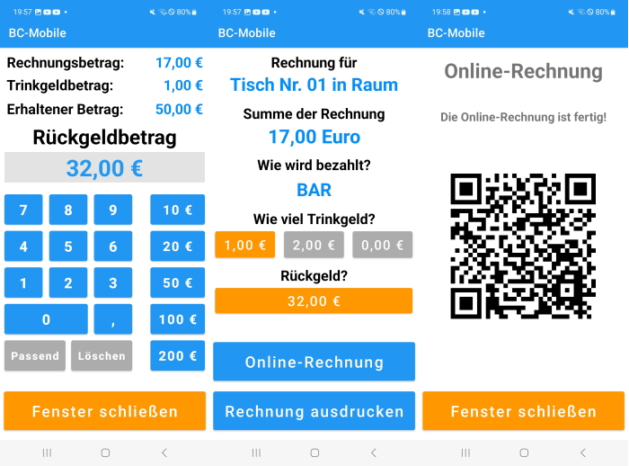 Kassensoftware Erweiterung BC-Mobile Rechnungsanzeige